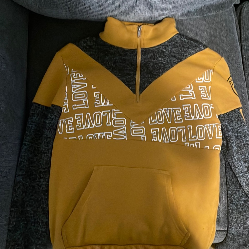 Mustard Yellow, Grey, and White pullover by Dazl